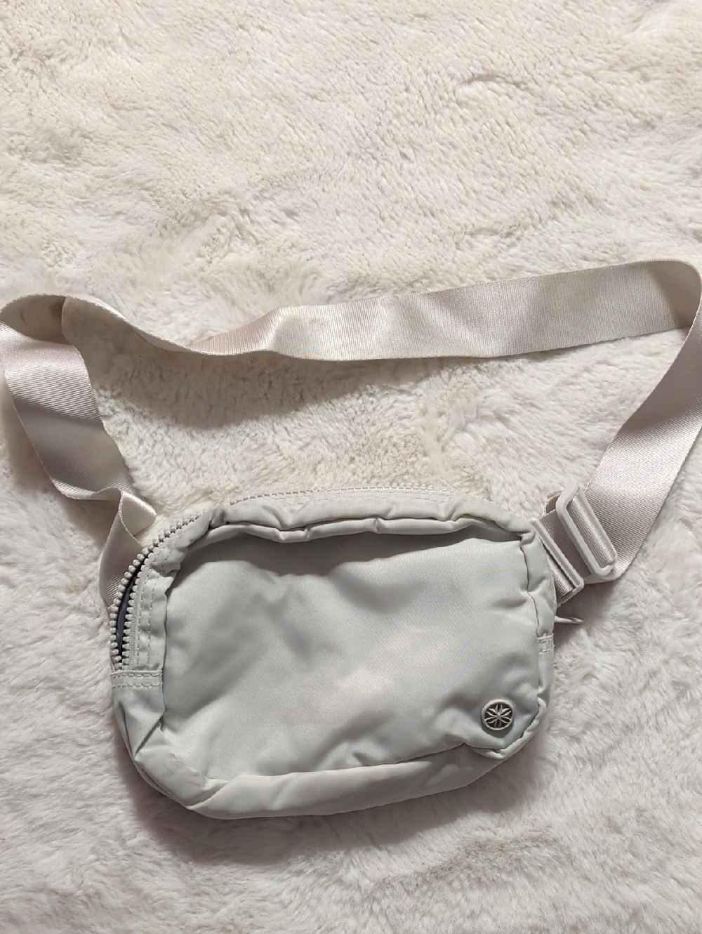 Satin-Light Gray Compact Belt Bag with Subtle Metal Emblem